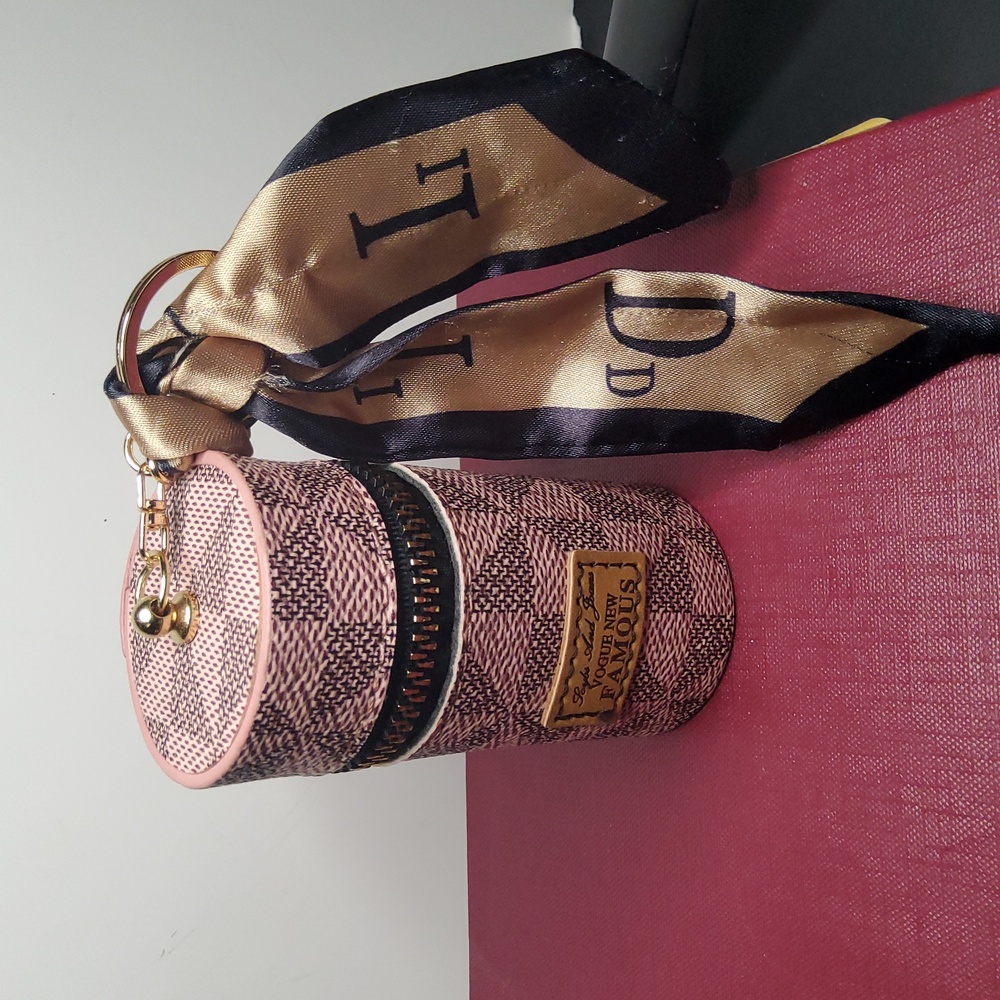 "Vogue New Famous" Pink Plaid Mini Lipstick Bag.